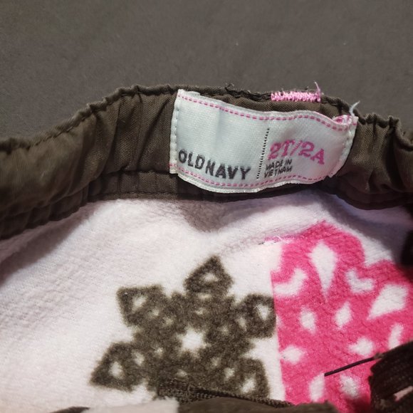 Cargo Pants Fleece Lined Inside Old Navy Brown Base Pink Accents 2T Size - Picture 2 of 4